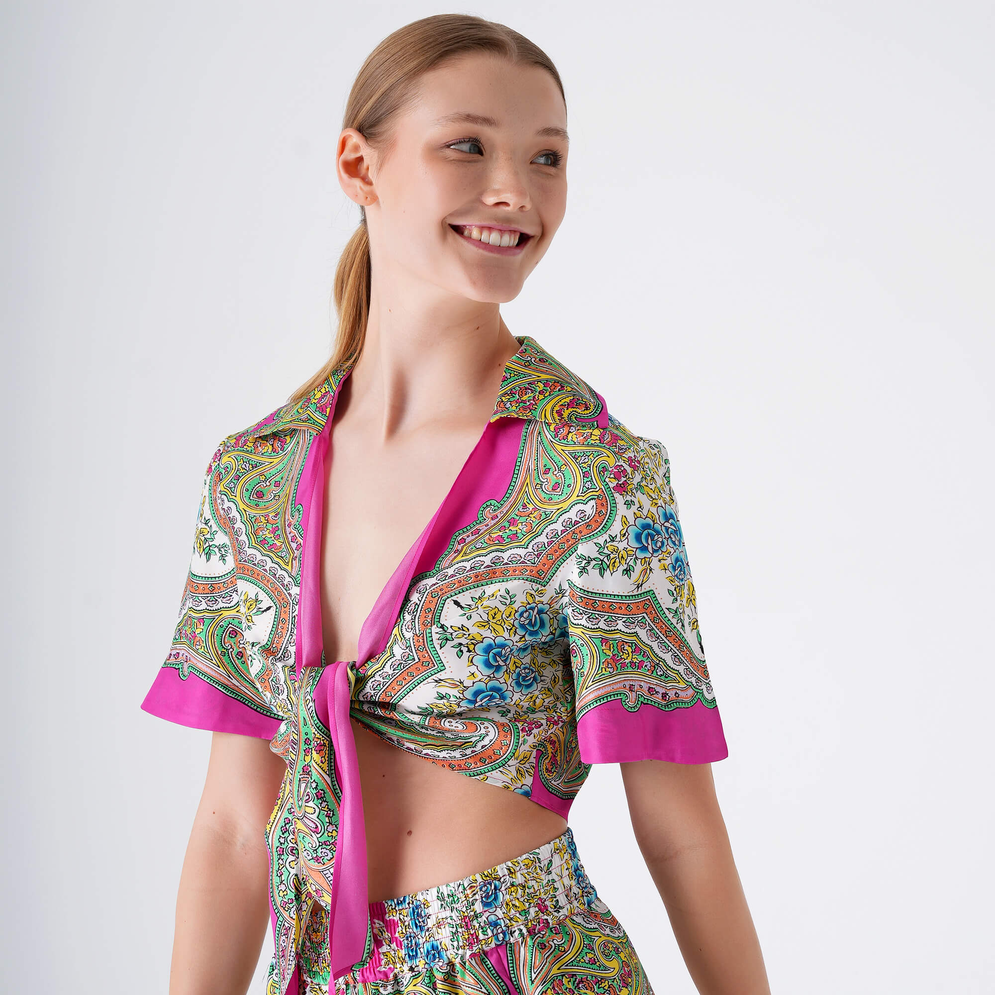 Etro - Pink & Multicolor Paisley Silk Top & Short Suit